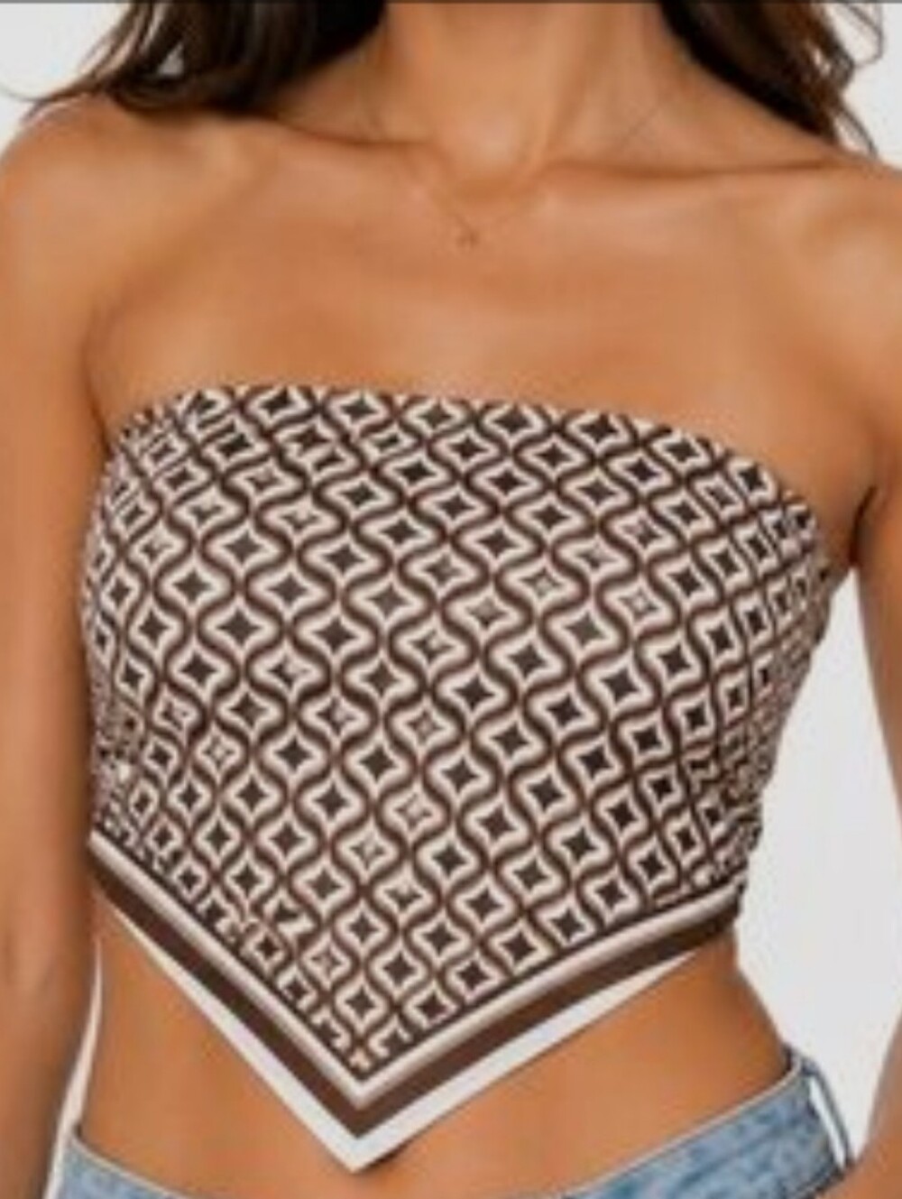 Garage Brown Geometric Bandana Crop Top